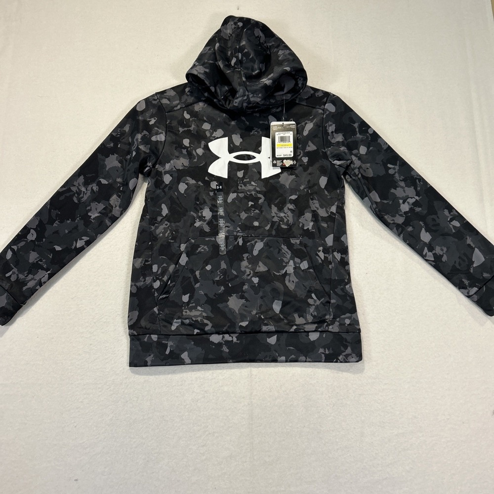 Under Armour Fleece Hoodie Big Logo Gray Camo Youth Medium 1389394